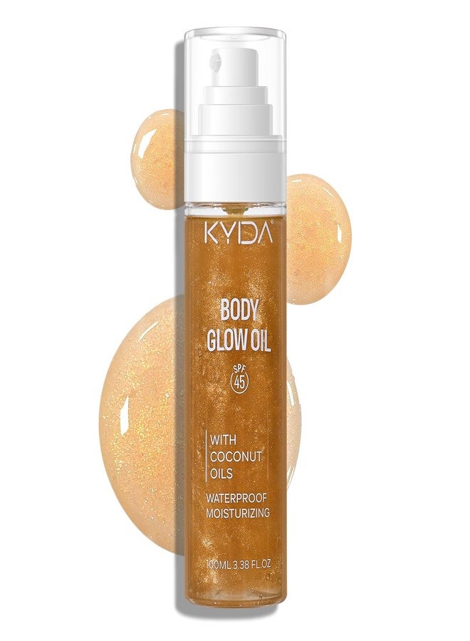 FREEORR Sunscreen Body Glow Oil, Broad Spectrum SPF 45, Lightweight Water Resistant Shimmering Body Oil with Gold Mica, Non-Sticky Glow Moisturizer with Coconut-AMBER, 3.38 fl oz - Image 1