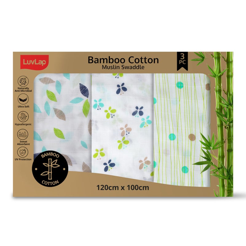 LuvLap 100% Bamboo Cotton Muslin Baby Swaddle Set, Baby Towel, Size-120cm x 100cm (47"x39"), Whale, Rainbow, Cloud Print, 0-18 Month+, Printed Mulmul Muslin Swaddle Wrap for New Born, Pack of 3 - Image 1