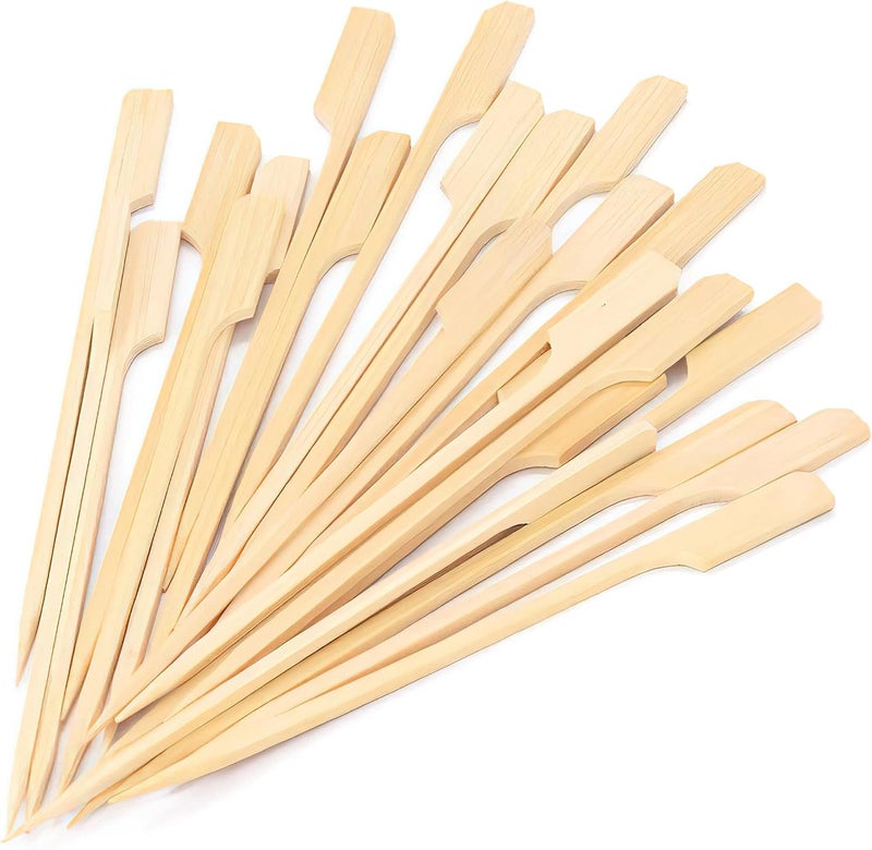 MOLFUJ 3.5 Inch Bamboo Skewers 100PCS Food Appetizer Toothpicks Wide Flat Paddle Bamboo Wood Picks for Cocktail, Marshmallow, Fruit, Grilling, Drink, BBQ, Barbecue, Yakitori Chicken, Fondue, Roasting - Image 1