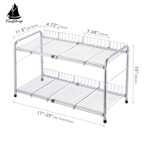 FlagShip 2 Tier Under Sink Organizers and Storage Rack Expandable Cabinet Shelf for Kitchen Bathroom Silver 1725 inches - Image 3