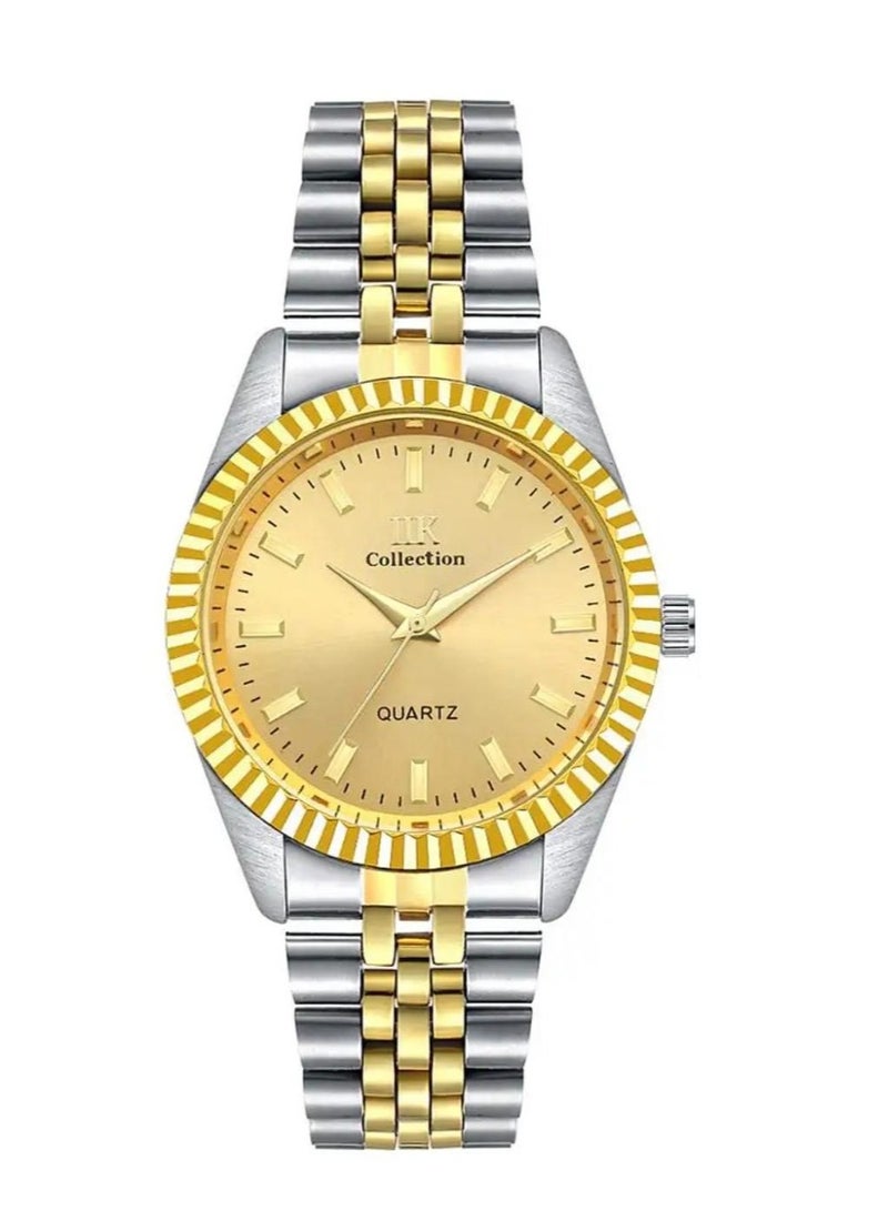 IIK Collection Men's Wrist Watch, Silver And Gold Band with Gold Dial
