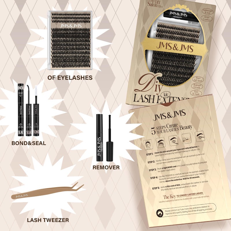 JMS&JMS Flaunt Lash Clusters Kit Flora Lash Extension Kit CC Curl Individual Lashes Eyelash Extension Kit with Lash Bond and Seal, Lash Remover, Lash Tweezers at Home (Flora-8-18mix) - Image 4