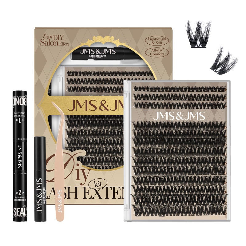 JMS&JMS Flaunt Lash Clusters Kit Flora Lash Extension Kit CC Curl Individual Lashes Eyelash Extension Kit with Lash Bond and Seal, Lash Remover, Lash Tweezers at Home (Flora-8-18mix) - Image 1
