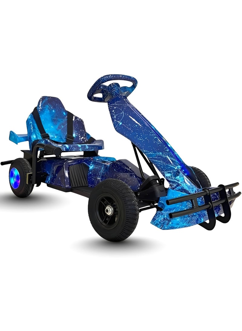 Electric Go Kart for Kids, 250W Motor, 20 KM/H Max Speed, Rechargeable Ride-On Car with Bluetooth Speaker, Blue Carbon Fiber Style - Image 1
