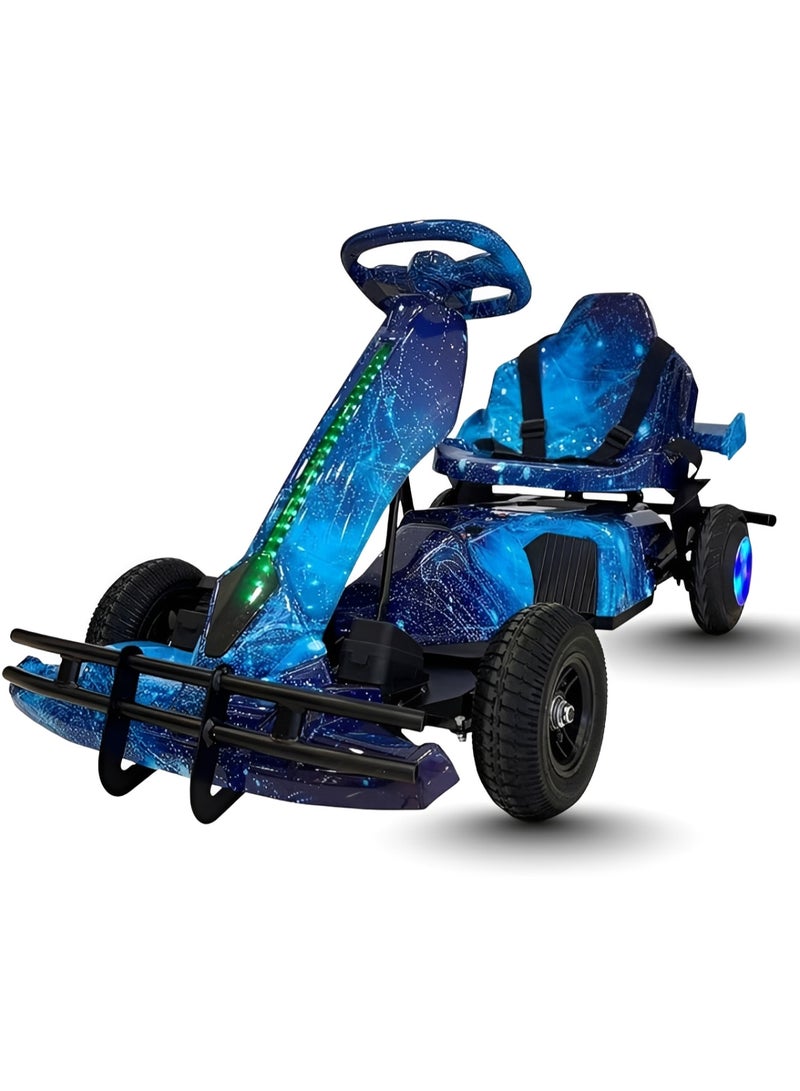 Electric Go Kart for Kids, 250W Motor, 20 KM/H Max Speed, Rechargeable Ride-On Car with Bluetooth Speaker, Blue Carbon Fiber Style - Image 3