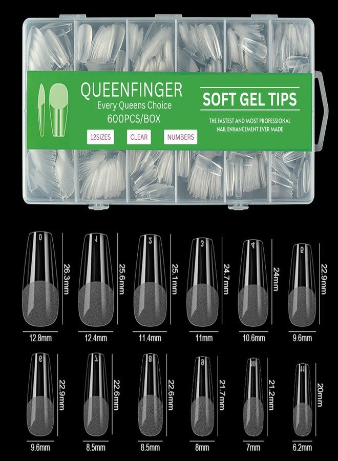 QUEENFINGER Gel X Nail Tips, Soft Gel Full Cover Clear Acrylic Nail Extensions for Manicure Nail Art Salon or Home DIY Use Medium Length (600PCS, QF H119-1) - Image 2