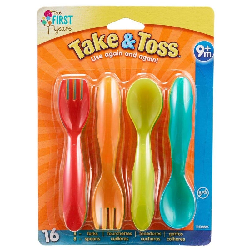 TOMY The First Years Take & Toss Flatware for Kids, 16 pieces, multicolor - Image 2