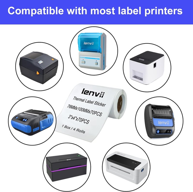 LENVII 76 x 100mm (3"x4") Thermal Labels 280 Sheets - 4 Rolls × 70 Labels, 3-Proof (Water/Oil/Scratch) Multi-Use Adhesive Stickers for Address/Barcode/FNSKU Tags - Home/Office/Product/Gift Labeling - Image 4
