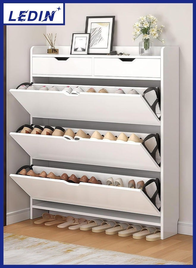 LEDIN Shoe Storage Cabinet with 3 Flip and 2 Sliding Drawers, Freestanding Organizer for Entryway, Narrow Shoe Rack Cabinet (white 100 * 17 * 125CM) - Image 1