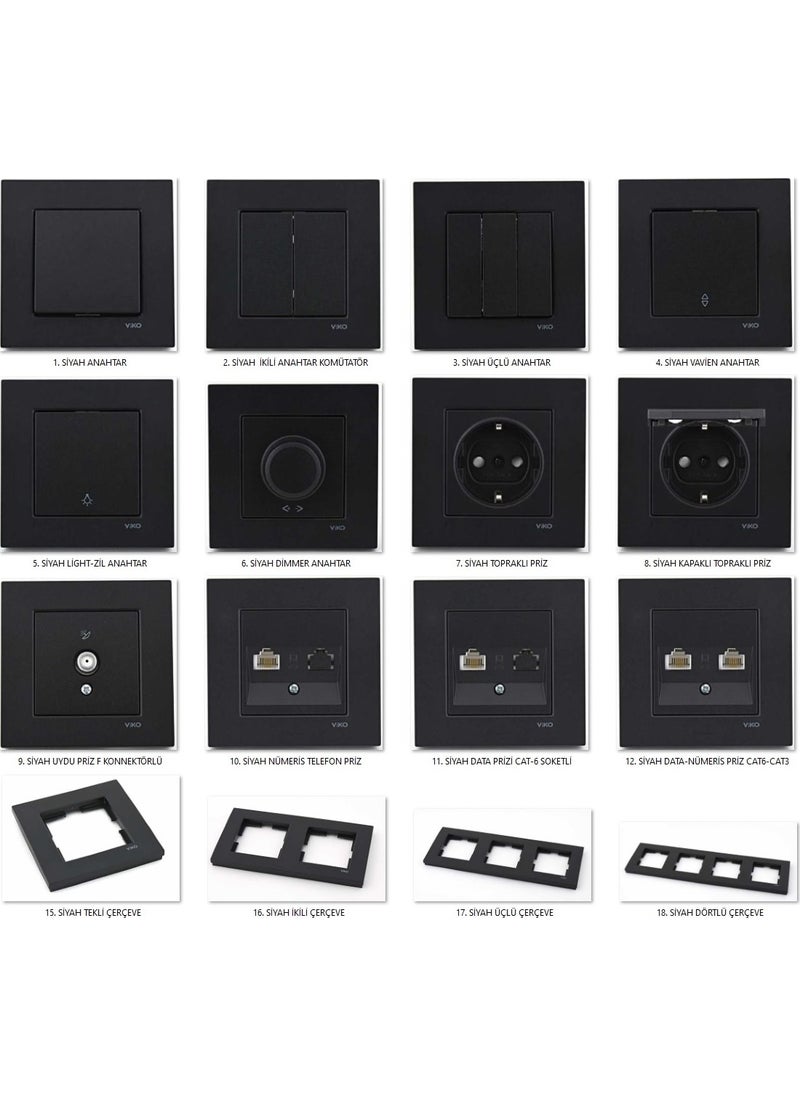 Viko - Novella Black Data-Numeris Socket Cat6-Cat3 Framed - Image 1