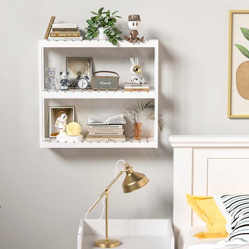 Domax Bathroom Shelves Over Toilet Storage - 3 Tier Wall Mounted Bamboo Bathroom Shelf Organizer Multifunctional Adjustable Layer Free Standing Utility Shelves for Bathroom Living Room Kitchen, White - Image 3