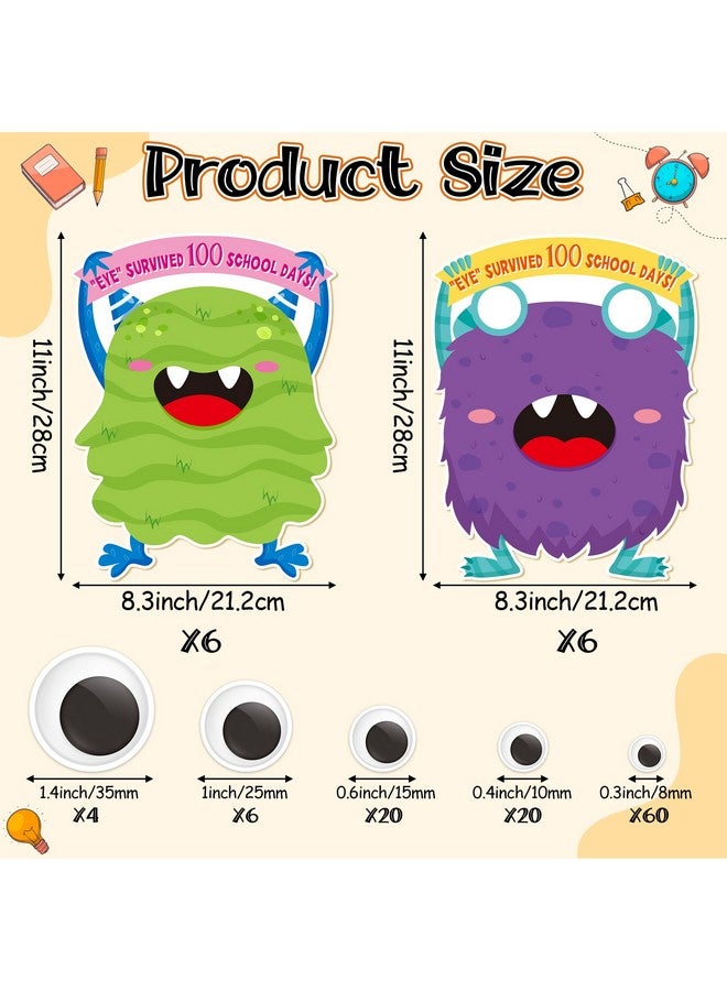 BeYumi Monster Eye Sticker Scene - 12Pcs 100 Days of School Googly Eye Sticker Craft Kit for Kids Make Your Own Monster Art Craft 100th Day of School Party Favor Preschool Classroom Activities - Image 2