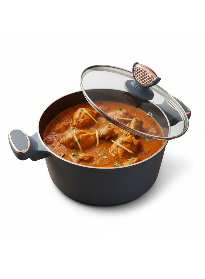 3Diamonds Non Stick Induction With Glass Lid Premium Aluminum Cast Large 24 cm (4.2L) Double Layer BPA,FDA Certificated Nonstick Coating Stockpot Cookware - Image 1