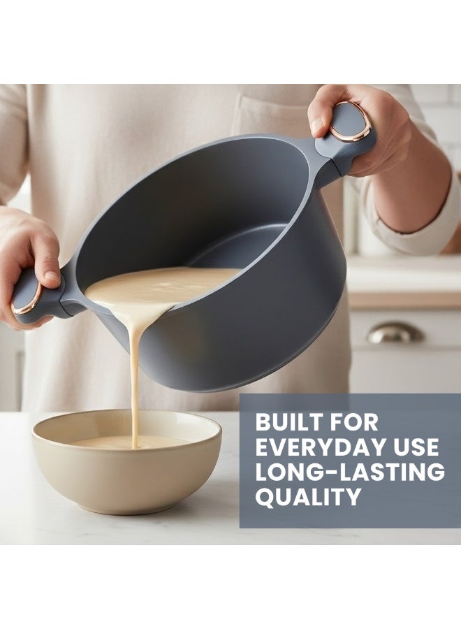 3Diamonds Non Stick Induction With Glass Lid Premium Aluminum Cast Large 24 cm (4.2L) Double Layer BPA,FDA Certificated Nonstick Coating Stockpot Cookware - Image 4