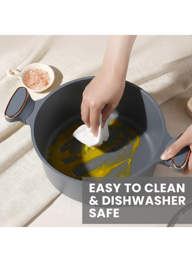 3Diamonds Non Stick Induction With Glass Lid Premium Aluminum Cast Large 24 cm (4.2L) Double Layer BPA,FDA Certificated Nonstick Coating Stockpot Cookware - Image 5