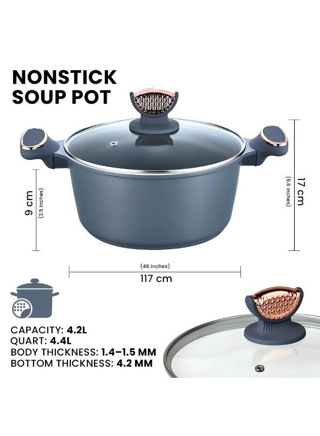 3Diamonds Non Stick Induction With Glass Lid Premium Aluminum Cast Large 24 cm (4.2L) Double Layer BPA,FDA Certificated Nonstick Coating Stockpot Cookware - Image 3