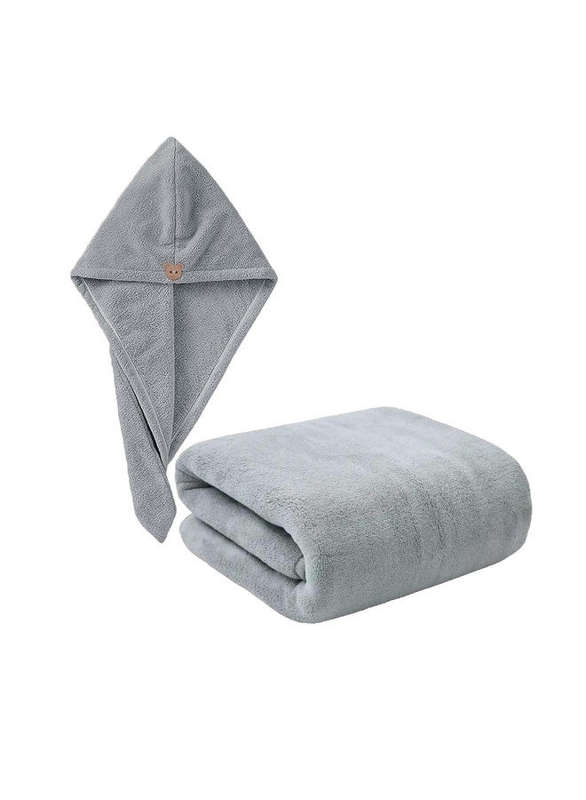 MAXOSHINE Microfiber Bath Towel/Hair Wrap Combo-Soft Super Absorbent Towels for Bath with Hook-Quick Dry Towel for Women and Men (1 Bath Towel +1 Hair Wrap Combo-Grey) - Image 1