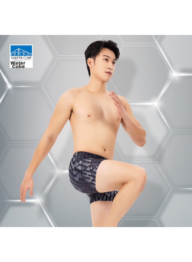 WATER CUBE Shuili Fang Men's Swim Trunks, Three-quarter Length, Flat Angle, Printed, Large Size, Chlorine-resistant, Quick-drying, Hot Spring Swimwear, Obsidian Black, 2XL - Image 3