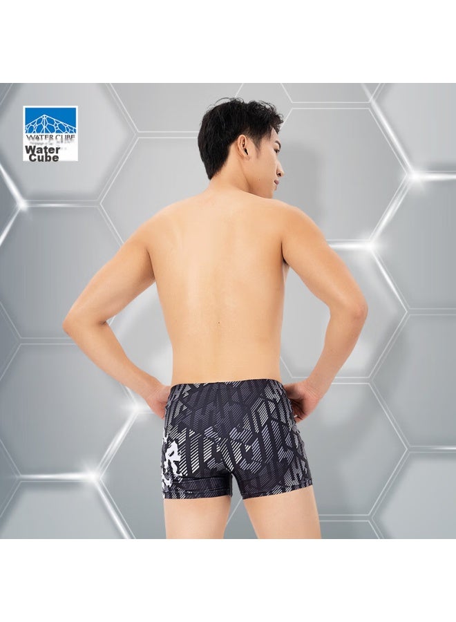 WATER CUBE Shuili Fang Men's Swim Trunks, Three-quarter Length, Flat Angle, Printed, Large Size, Chlorine-resistant, Quick-drying, Hot Spring Swimwear, Obsidian Black, 2XL - Image 4