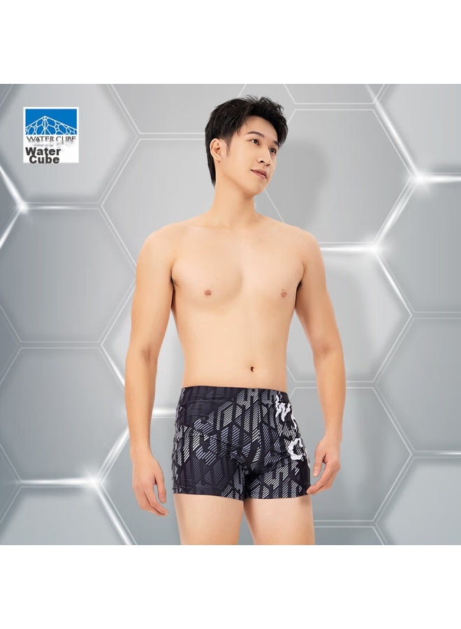 WATER CUBE Shuili Fang Men's Swim Trunks, Three-quarter Length, Flat Angle, Printed, Large Size, Chlorine-resistant, Quick-drying, Hot Spring Swimwear, Obsidian Black, 2XL - Image 1