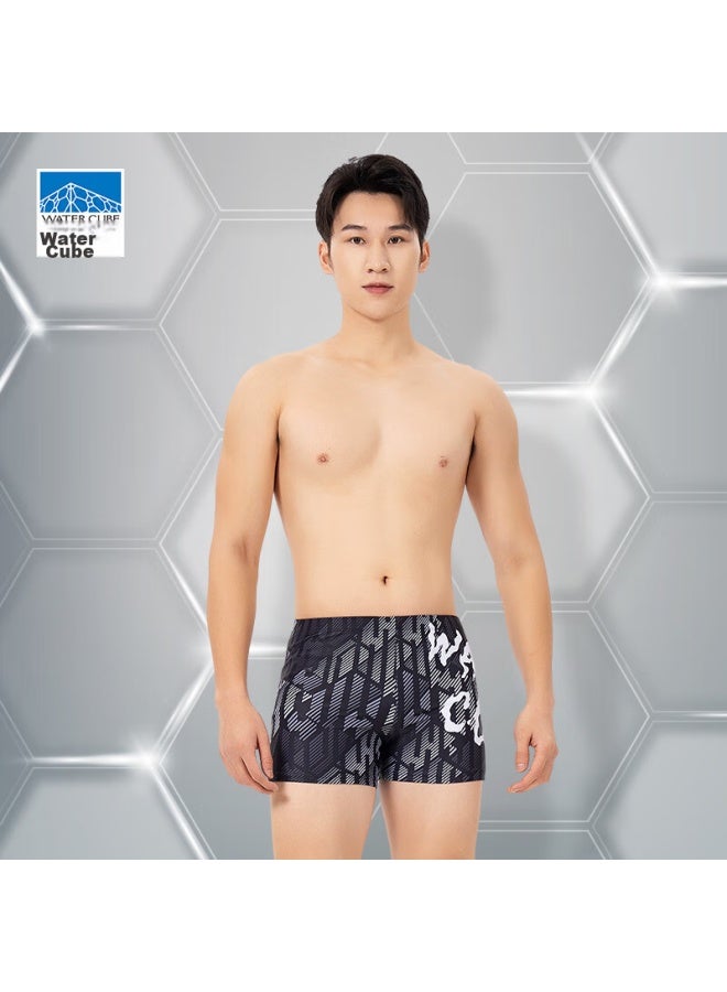 WATER CUBE Shuili Fang Men's Swim Trunks, Three-quarter Length, Flat Angle, Printed, Large Size, Chlorine-resistant, Quick-drying, Hot Spring Swimwear, Obsidian Black, 2XL - Image 2