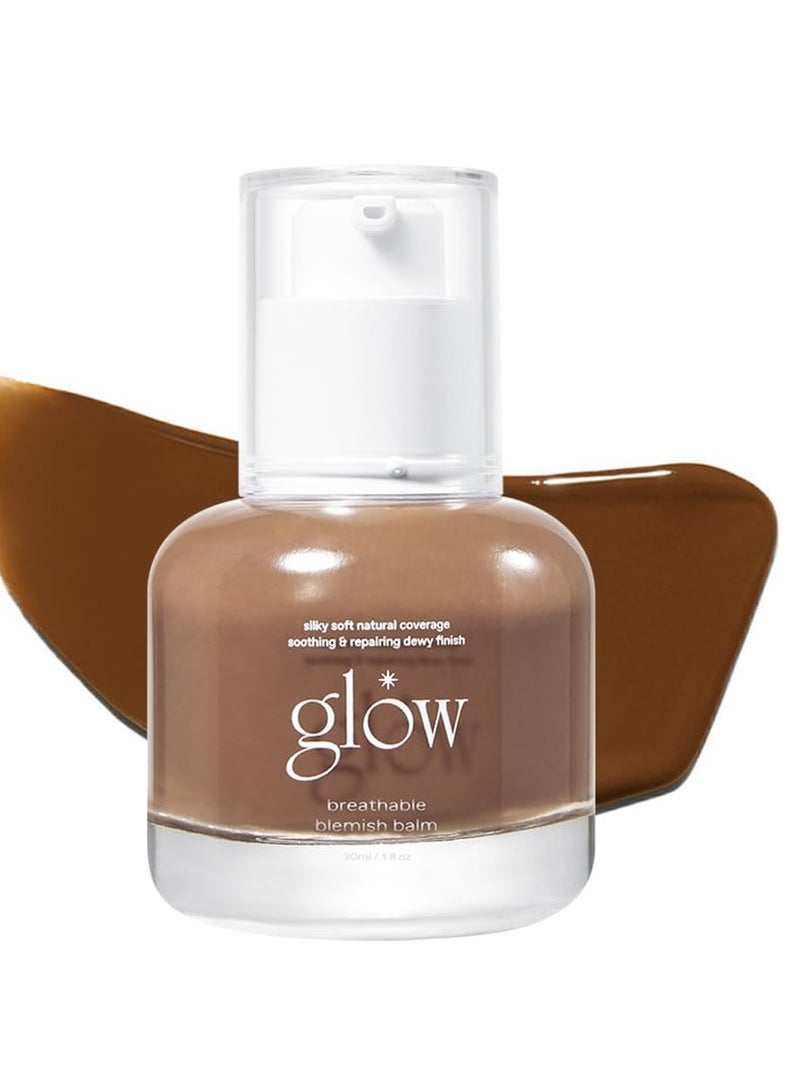 Glow glow breathable blemish balm #brown : lightweight & hydrating, skincare-like, medium-coverage bb cream infused with green tea water, 1 fl oz - Image 1