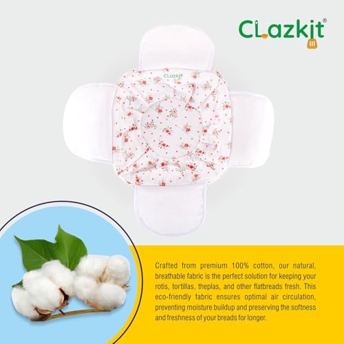 Clazkit Roti Basket Cotton Cloth Casserole/Hot Chapati Box | Washable with Chain Roti Rumals with 100% Pure Terracotta Cover, Pack of 1 - Image 2