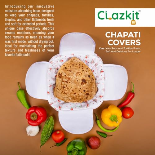 Clazkit Roti Basket Cotton Cloth Casserole/Hot Chapati Box | Washable with Chain Roti Rumals with 100% Pure Terracotta Cover, Pack of 1 - Image 3