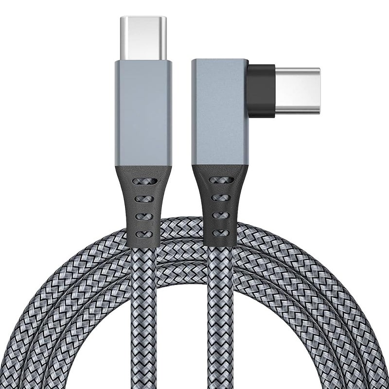 زوني كابل ربط VR من بطول 16.5 قدم، من نوع USB إلى USB-C، مخصص لأجهزة Meta Quest 3S / 3/2 / Pro، Pico 4 Ultra / 4، وأجهزة الكمبيوتر/Steam VR، مصنوع من النايلون المنسوج بزاوية 90 درجة، لاستخدامه مع الرؤوس الخاصة بألعاب الواقع الافتراضي (لون رمادي، منفذ USB-C) - Image 1