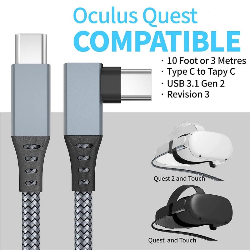 زوني كابل ربط VR من بطول 16.5 قدم، من نوع USB إلى USB-C، مخصص لأجهزة Meta Quest 3S / 3/2 / Pro، Pico 4 Ultra / 4، وأجهزة الكمبيوتر/Steam VR، مصنوع من النايلون المنسوج بزاوية 90 درجة، لاستخدامه مع الرؤوس الخاصة بألعاب الواقع الافتراضي (لون رمادي، منفذ USB-C) - Image 2