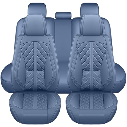 otoez Car Seat Covers Full Set, Blue Leather Seat Cover 5 Seat, Waterproof Automotive Front & Rear Seat Cushion Protector Full Coverage for Most Cars Sedens Trucks SUVs Vans (Blue) - Image 2