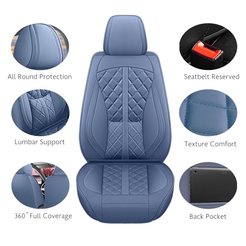 otoez Car Seat Covers Full Set, Blue Leather Seat Cover 5 Seat, Waterproof Automotive Front & Rear Seat Cushion Protector Full Coverage for Most Cars Sedens Trucks SUVs Vans (Blue) - Image 3