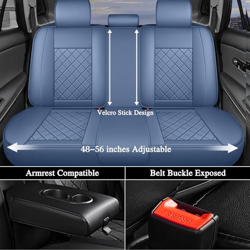 otoez Car Seat Covers Full Set, Blue Leather Seat Cover 5 Seat, Waterproof Automotive Front & Rear Seat Cushion Protector Full Coverage for Most Cars Sedens Trucks SUVs Vans (Blue) - Image 4