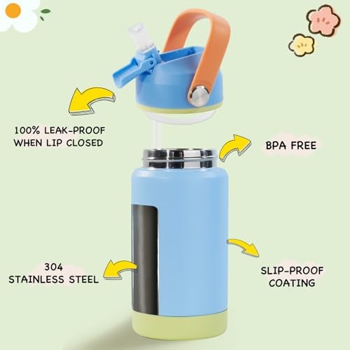 Kerilyn 12oz Kids Water Bottle, Stainless Steel Insulated Water Bottle for Kids, Toddler Cup with Straws Leak-Proof, Kids Water Bottles for School Boys Girls, BPA Free, Sky - Image 2