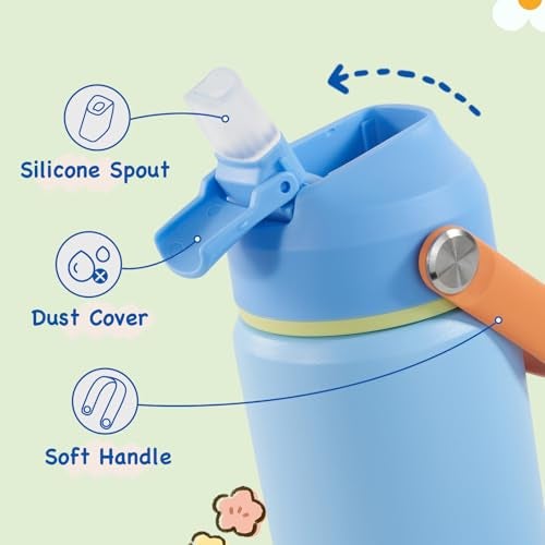 Kerilyn 12oz Kids Water Bottle, Stainless Steel Insulated Water Bottle for Kids, Toddler Cup with Straws Leak-Proof, Kids Water Bottles for School Boys Girls, BPA Free, Sky - Image 3