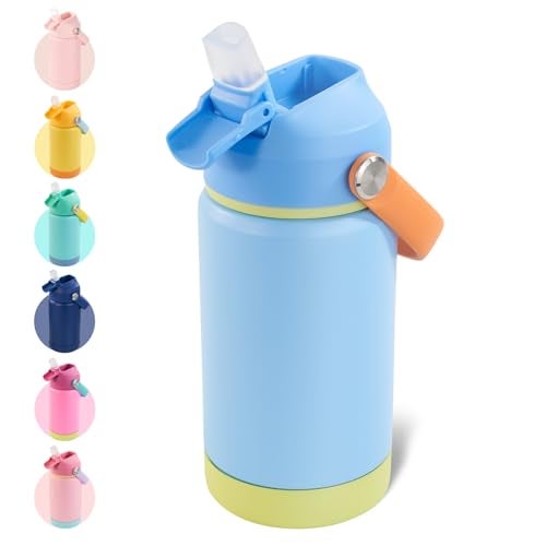 Kerilyn 12oz Kids Water Bottle, Stainless Steel Insulated Water Bottle for Kids, Toddler Cup with Straws Leak-Proof, Kids Water Bottles for School Boys Girls, BPA Free, Sky - Image 1