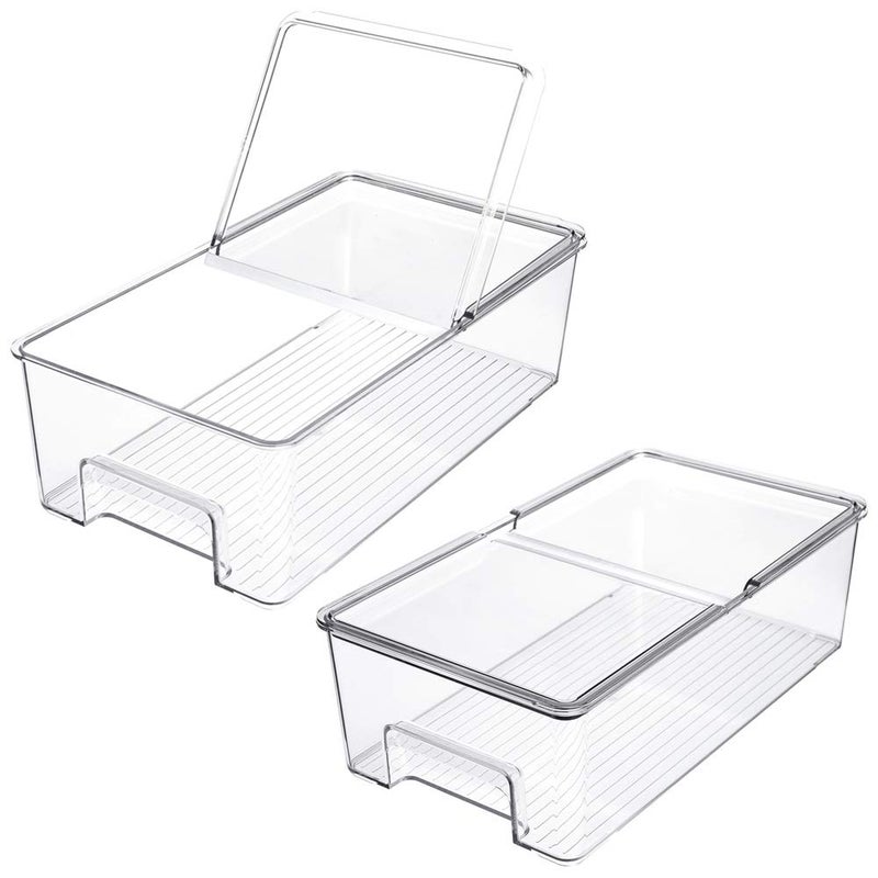 SANNO Vegetable Refrigerator Organizer Food Bins with lids Large Stackable Fridge Clear Organizers Kitchen Cabinet Organizer for Freezer Kitchen Countertops Cabinets Pantry Storage Binsset of 2