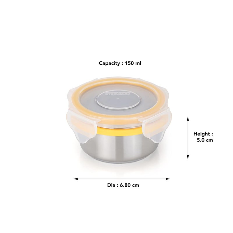 STEELLOCK Stainless Steel ContainerDabba with 4 Side Clip Lock see through Lid for Office School UseFood GradeAir TightEasy to CarryLeak Proof SL11015pcs X 150 ml Yellow - Image 3
