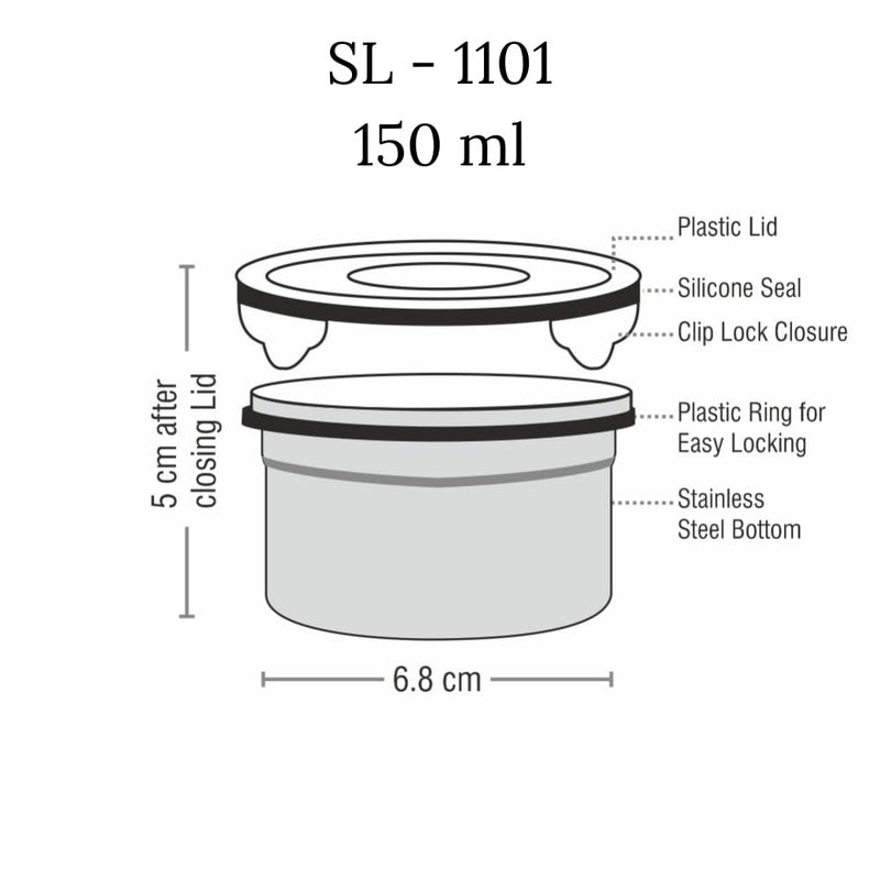 STEELLOCK Stainless Steel ContainerDabba with 4 Side Clip Lock see through Lid for Office School UseFood GradeAir TightEasy to CarryLeak Proof SL11015pcs X 150 ml Yellow - Image 4