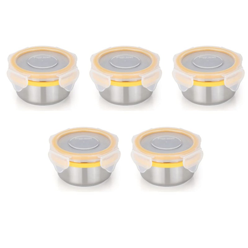 STEELLOCK Stainless Steel ContainerDabba with 4 Side Clip Lock see through Lid for Office School UseFood GradeAir TightEasy to CarryLeak Proof SL11015pcs X 150 ml Yellow - Image 1