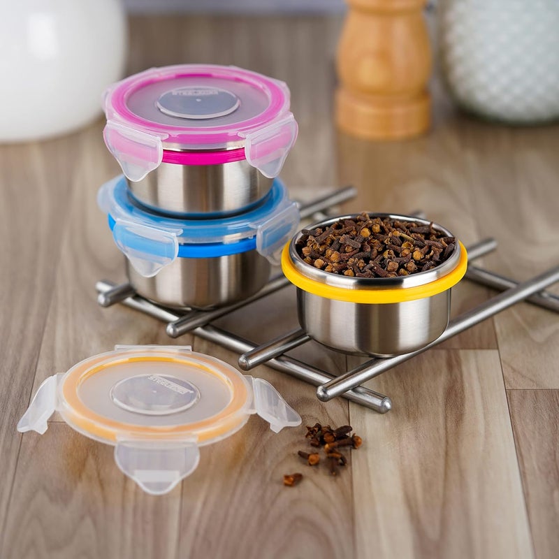 STEELLOCK Stainless Steel ContainerDabba with 4 Side Clip Lock see through Lid for Office School UseFood GradeAir TightEasy to CarryLeak Proof SL11015pcs X 150 ml Yellow - Image 2