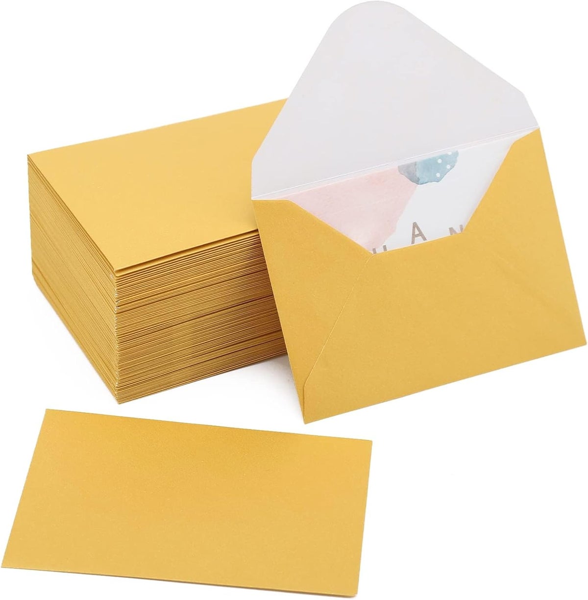 KASTWAVE 100 Pack Luxurious Small Envelopes, Metallic Gold 120GSM Paper ...