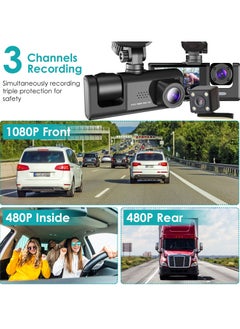 XiuWoo 1080P Full HD dash cam front and rear inside, 3 channel dash camera for cars, 2.0 inch IPS screen, loop recording,parking mode  - Image 2