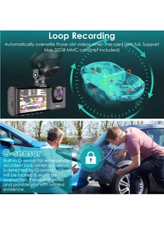 XiuWoo 1080P Full HD dash cam front and rear inside, 3 channel dash camera for cars, 2.0 inch IPS screen, loop recording,parking mode  - Image 4