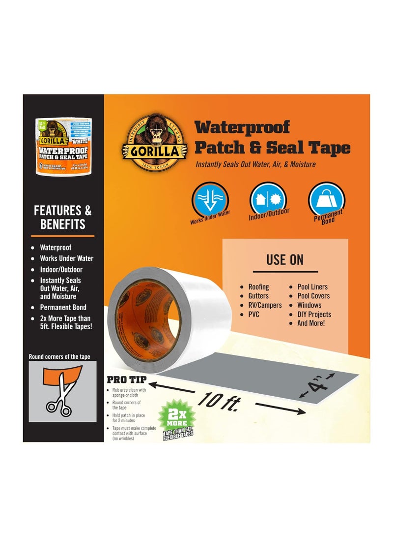 Gorilla Waterproof Patch & Seal Tape 4" X 10' White, Pack Of 1 - Image 3