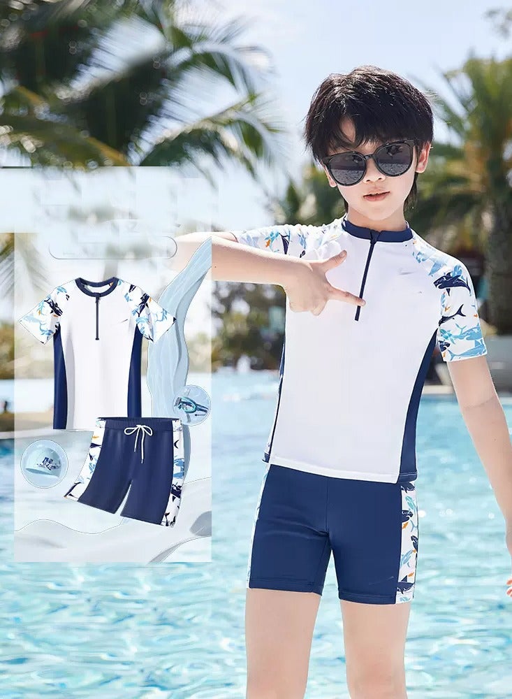 Al Aoyama Boys' Rash Guard  Quick Dry Short Sleeve top Shirts Swim Set with Swim Goggles and Swim Cap  for Boys (4-12) - Image 3