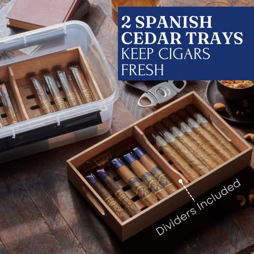 Mantello Cigars Mantello Cigar Tupperdor- Plastic Humidor, Cigar Humidors, Container with 2 Spanish Cedar Trays, Includes Digital Hygrometer and Humidifier, Airtight Cigars Container - Image 5