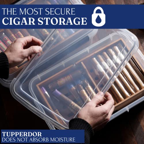 Mantello Cigars Mantello Cigar Tupperdor- Plastic Humidor, Cigar Humidors, Container with 2 Spanish Cedar Trays, Includes Digital Hygrometer and Humidifier, Airtight Cigars Container - Image 3