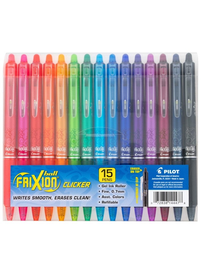 بايلوت أقلام جل قابلة للمسح من بايلوت، فريكسيون كليكر، رأس رفيع 0.7 مم، عبوة من 15 قلمًا، ألوان متنوعة - Image 1
