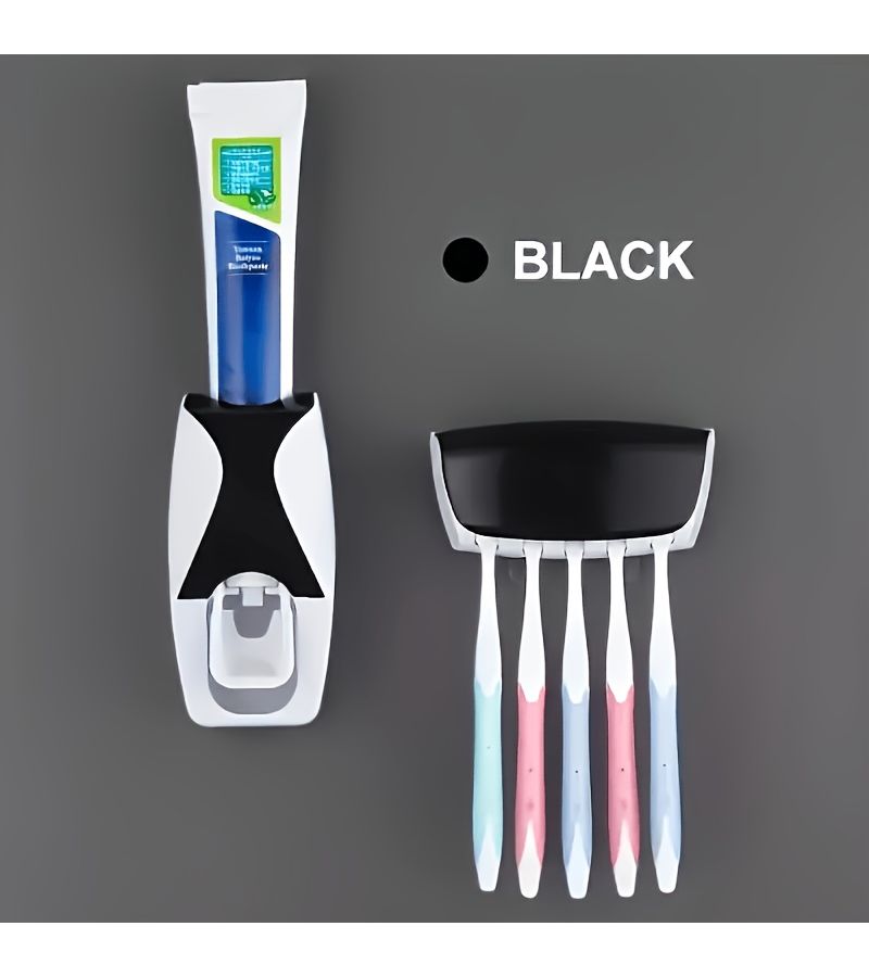 Black 2 Pack No Punching Wall Mounted Toothpaste Squeezer Automatic One Button Operation - Image 4